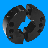 SWYFT Robotics black anodized aluminum 6061 two-piece clamping hub for 1/2 inch hex axles in FRC robotics